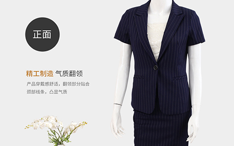 惠州藏藍條紋修身百搭女士短袖西服套裙
