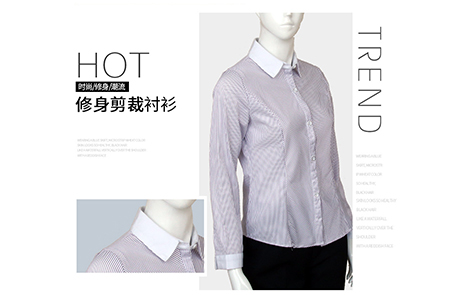 北京白領紫色對斜條棉質女士長袖襯衫
